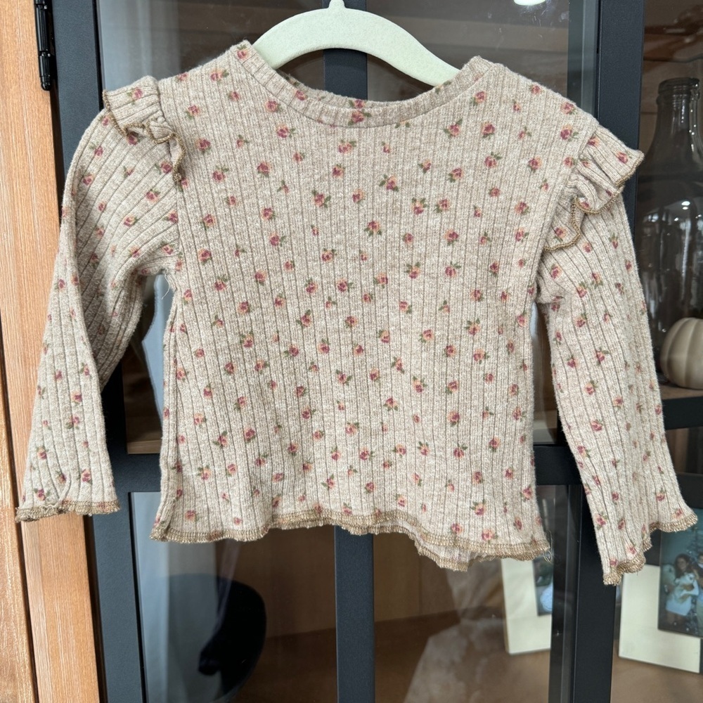 Zara Kids sweater ruffles top floral flowers ribbed knit baby girl beige